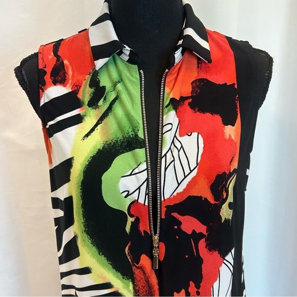 FRANK Lyman design red orange multicoloured zebra sleeveless zipper blouse Sz 6 - Picture 3 of 10